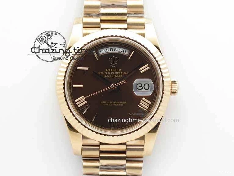 MiroTime 0318 Sophisticated Day-Date 40mm 228239 RG Noob 1:1 Best Edition Brown Roman Dial On RG President Bracelet A 3707